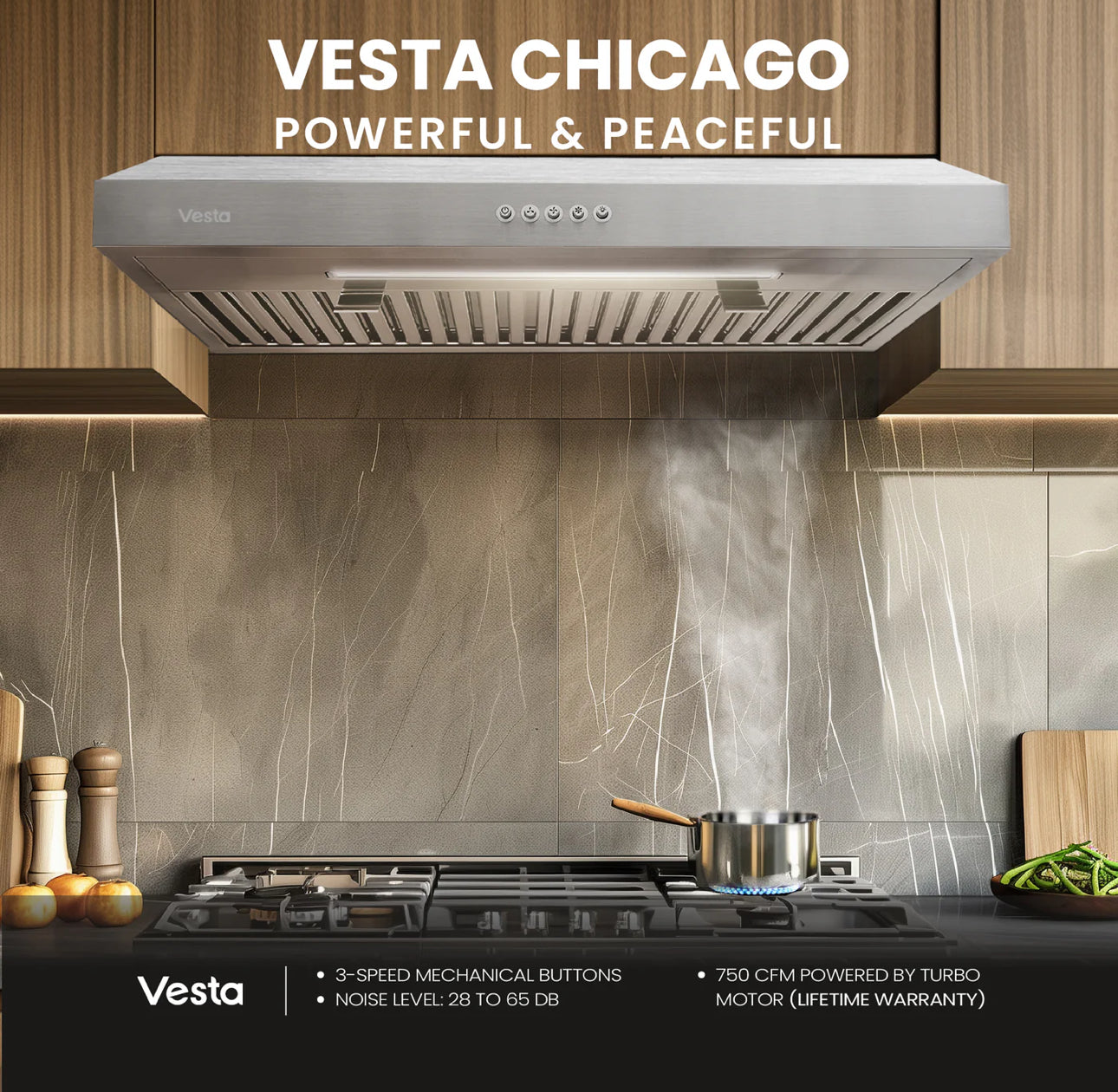 NEW - Vesta Chicago 30” Silver Range Hood (VRH-CHICAGO-SS)