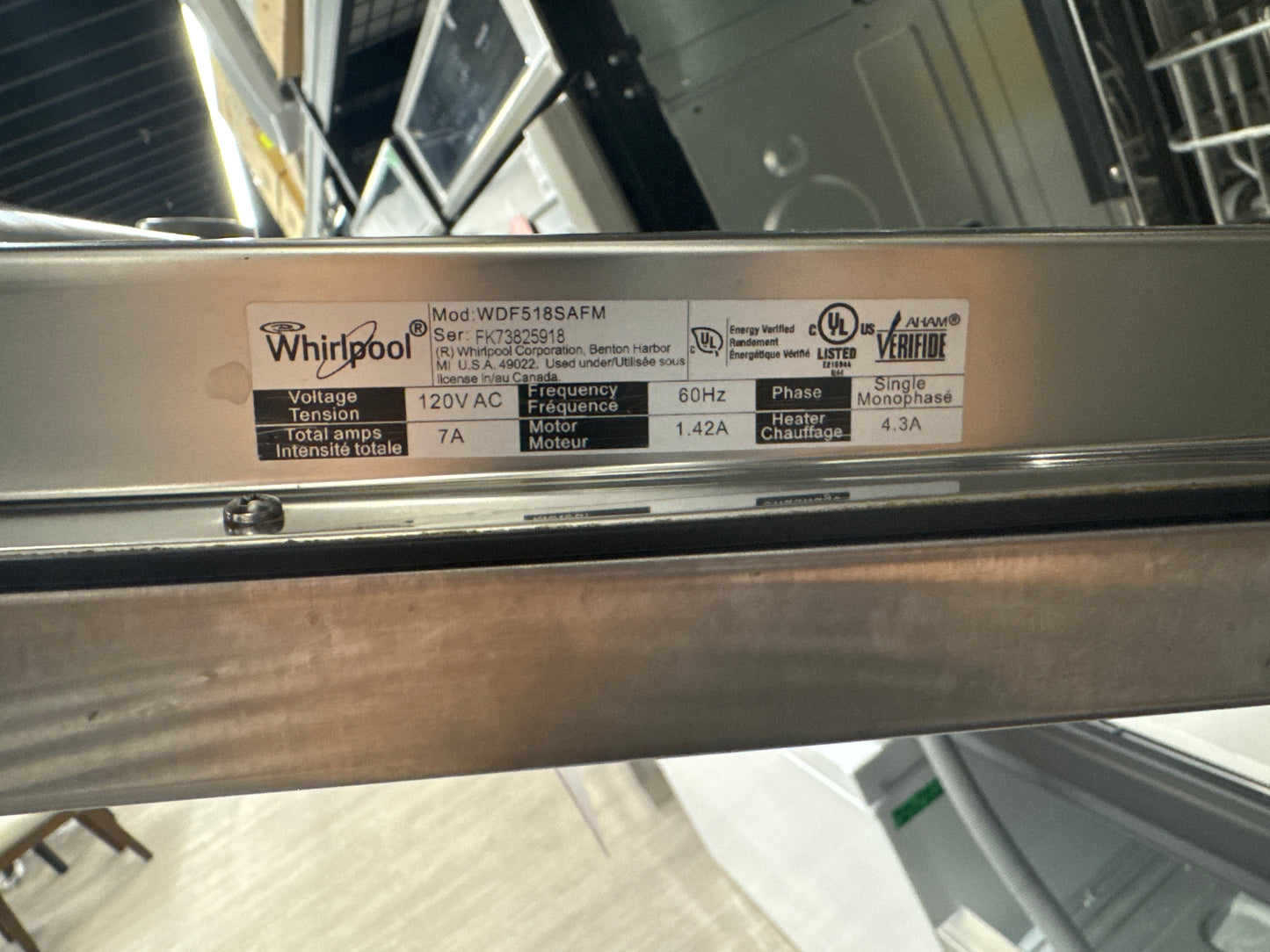 Whirlpool 18" Stainless Steel Dishwasher WDF518SAFM