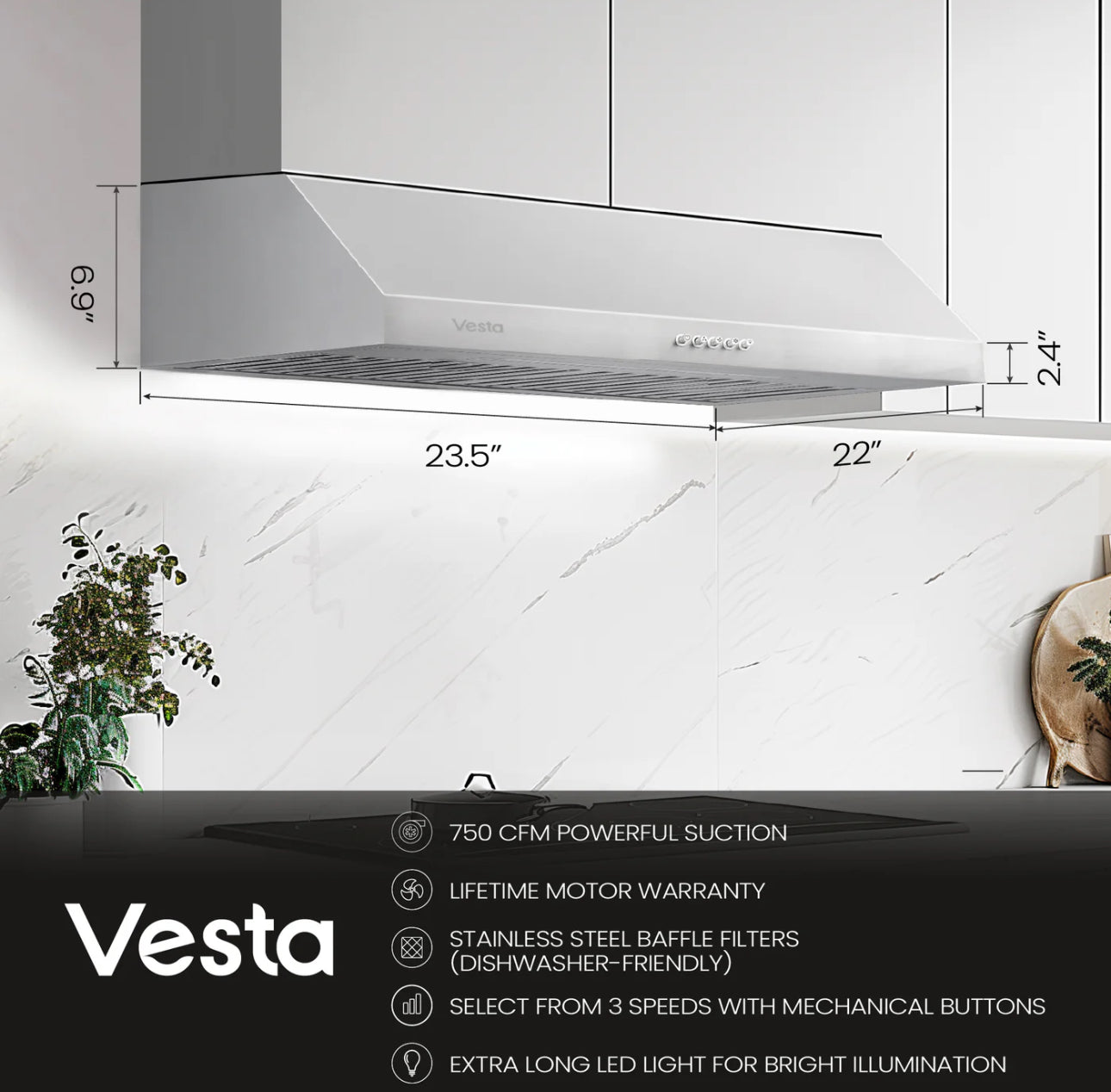 NEW - Vesta Chicago 30” Silver Range Hood (VRH-CHICAGO-SS)