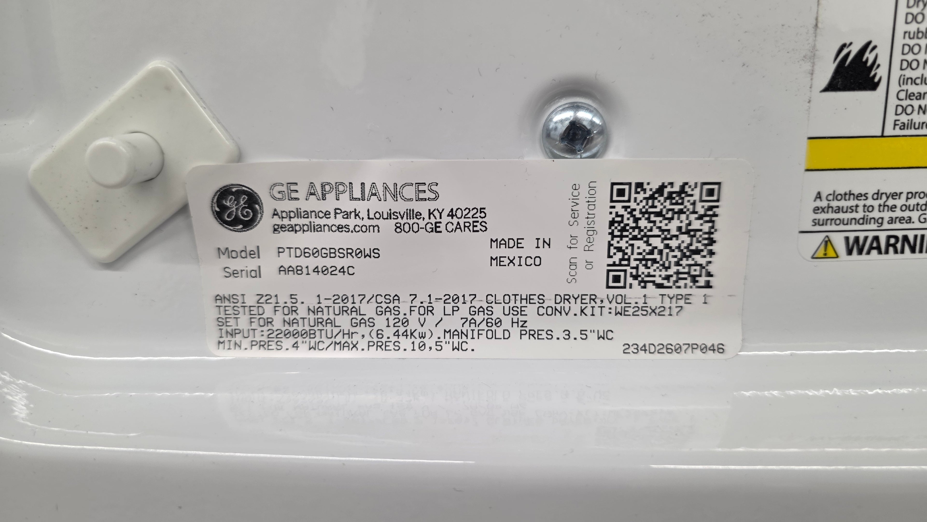 Open Box-GE 27" Top Load Gas Dryer-PTD60GBSR0WS