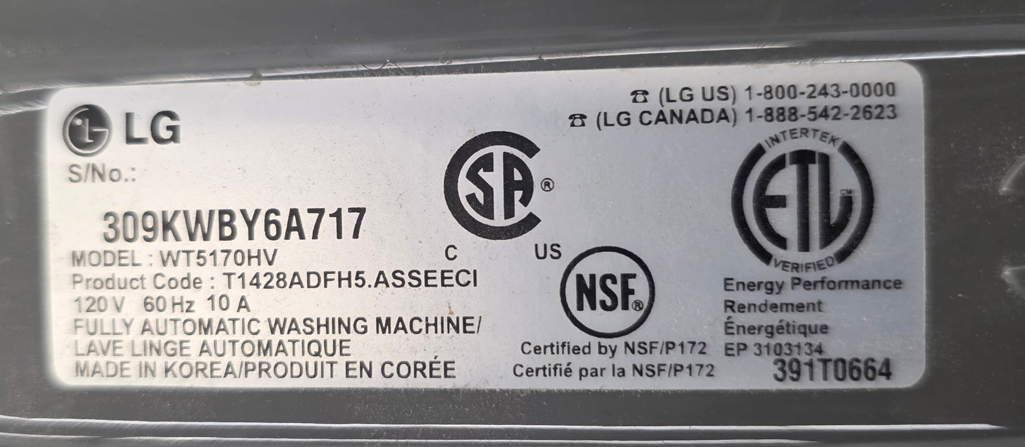 LG 27" Glass Top Load Washer- WT5170HV