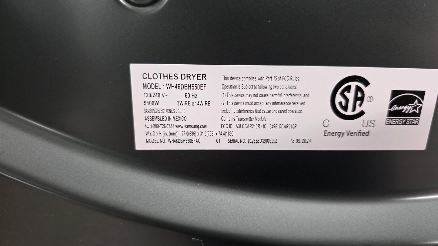 Open Box Samsung 27" Front Load Washer and Dryer Combo - washer WH46DBH550E dryer WH46DBH55OEF
