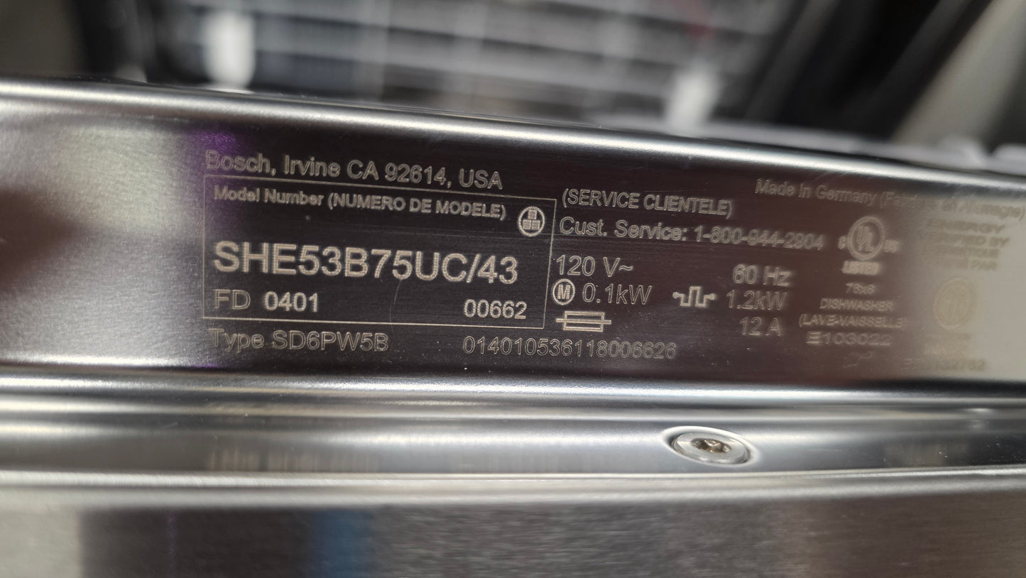 Open Box Bosch 24" Stainless Steel Dishwasher -SHE53B75UC/43