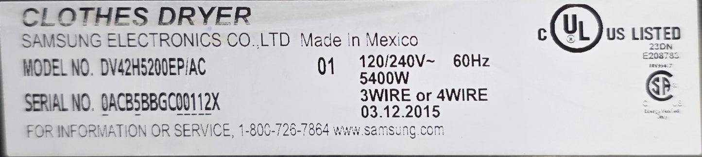 Samsung 27" Front Load Dryer DV42H5200EP/AC