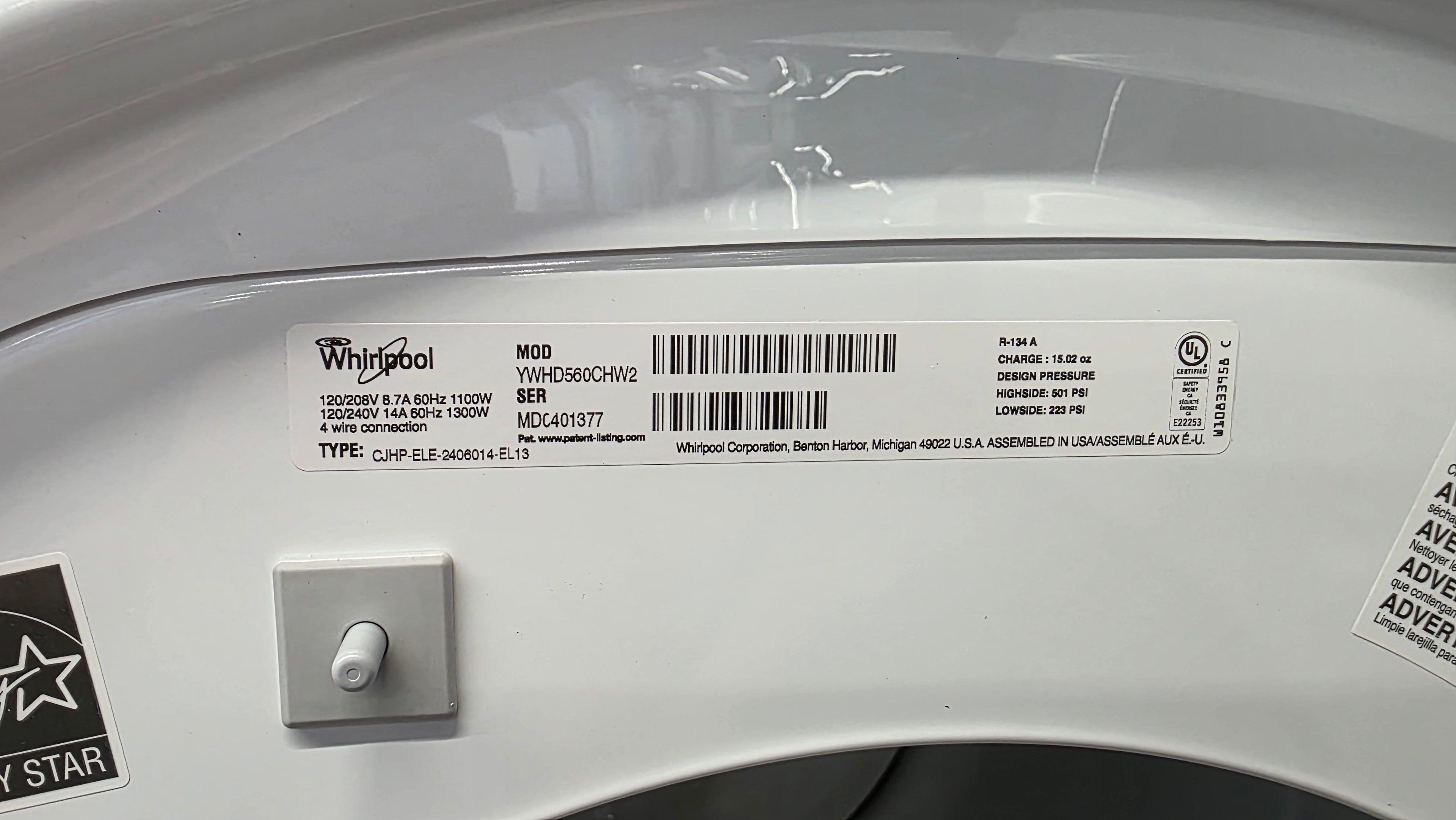 Open Box Whirlpool 27" White Ventless High Capacity Dryer-YWHD560CHW2