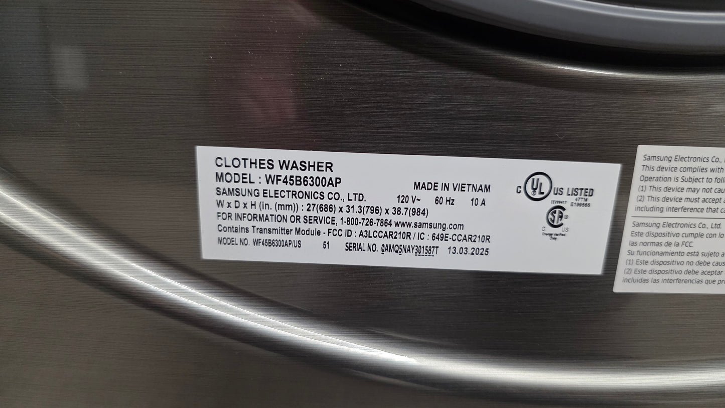 Open Box Samsung 27" Front Load Washer WF45B63OOAP