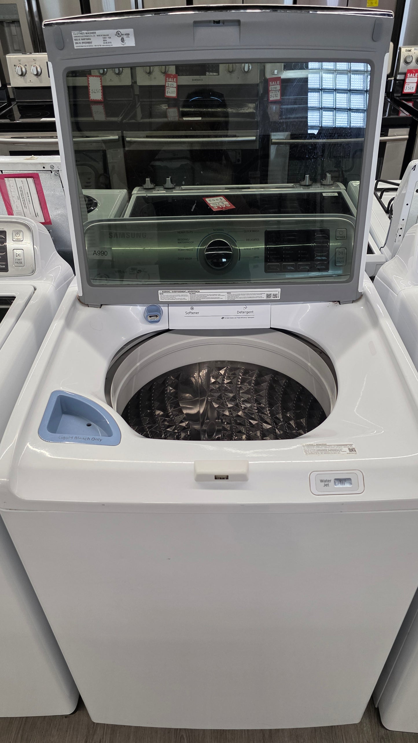 Samsung 27" Glass Top Load Washer and Dryer Set- washer WA45N7150AW/A4 dryer DV40J3000EW/AC