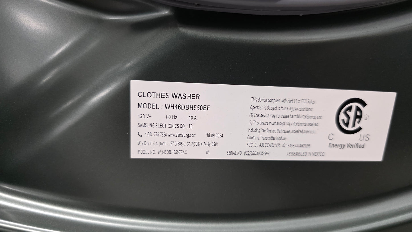 Open Box Samsung 27" Front Load Washer and Dryer Combo - washer WH46DBH550E dryer WH46DBH55OEF