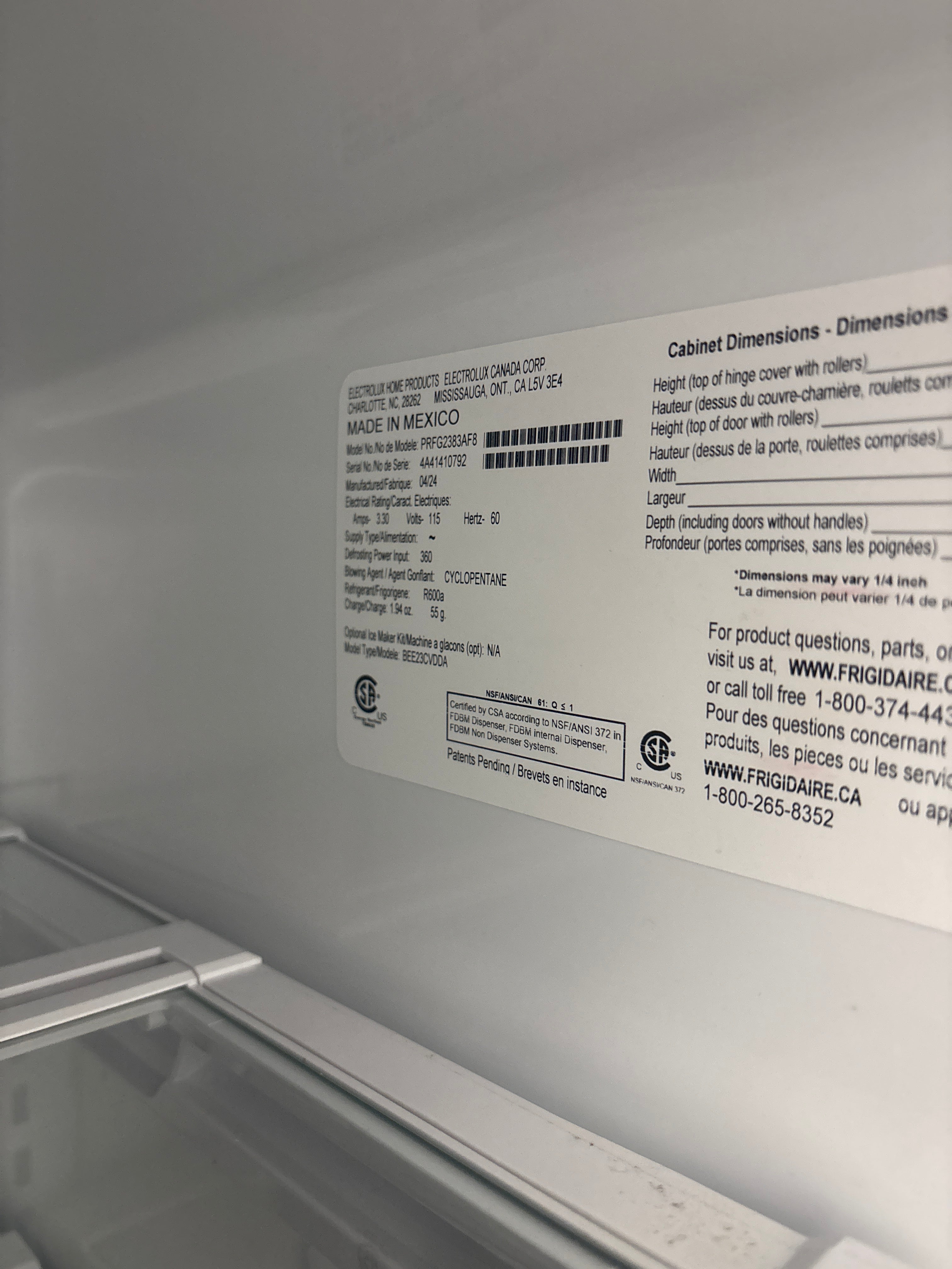 OPEN BOX - Frigidaire Professional 36” French Door Refrigerator - PRFG2383AF8