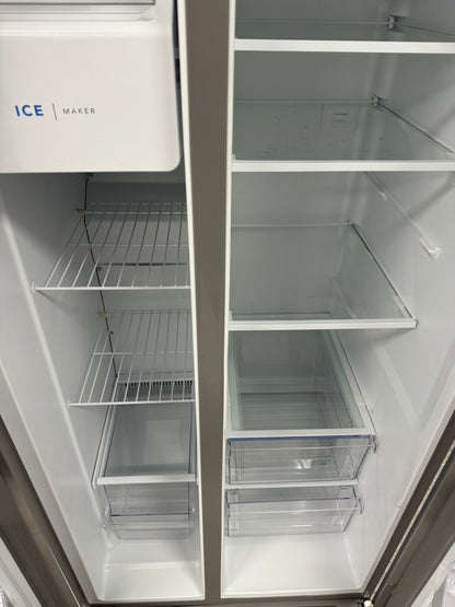 OPEN BOX - FRIGIDAIRE 33” SIDE BY SIDE FRIDGE WITH WATER DISPENSER AND ICE MAKER - FRSS2323ASB