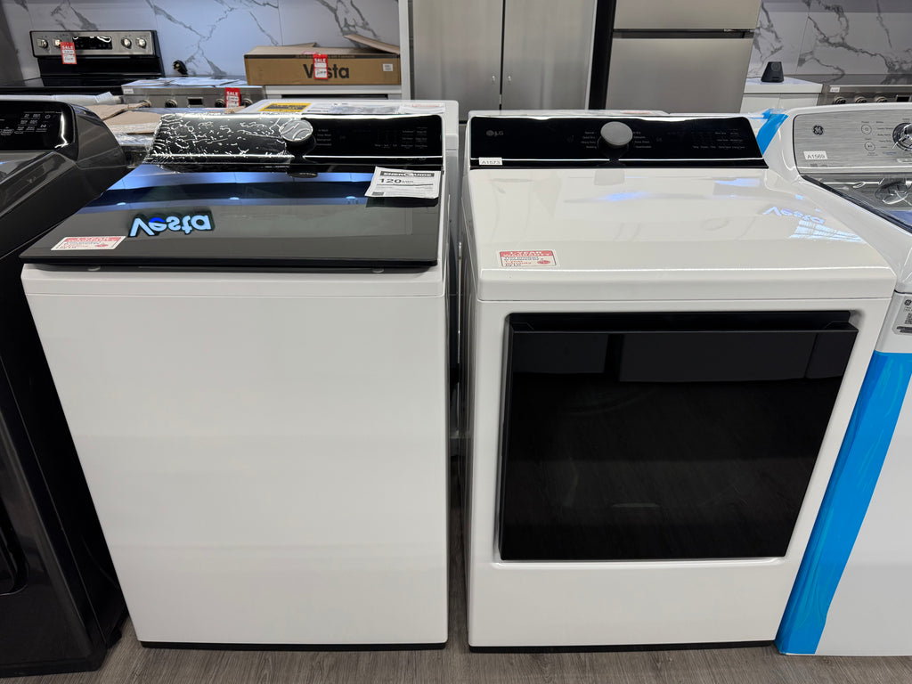 NEW - LG 27” Top Load Washer & Front Load Dryer (WT8400CW & DLE8400WE) 1 YEAR MANUFACTURER WARRANTY