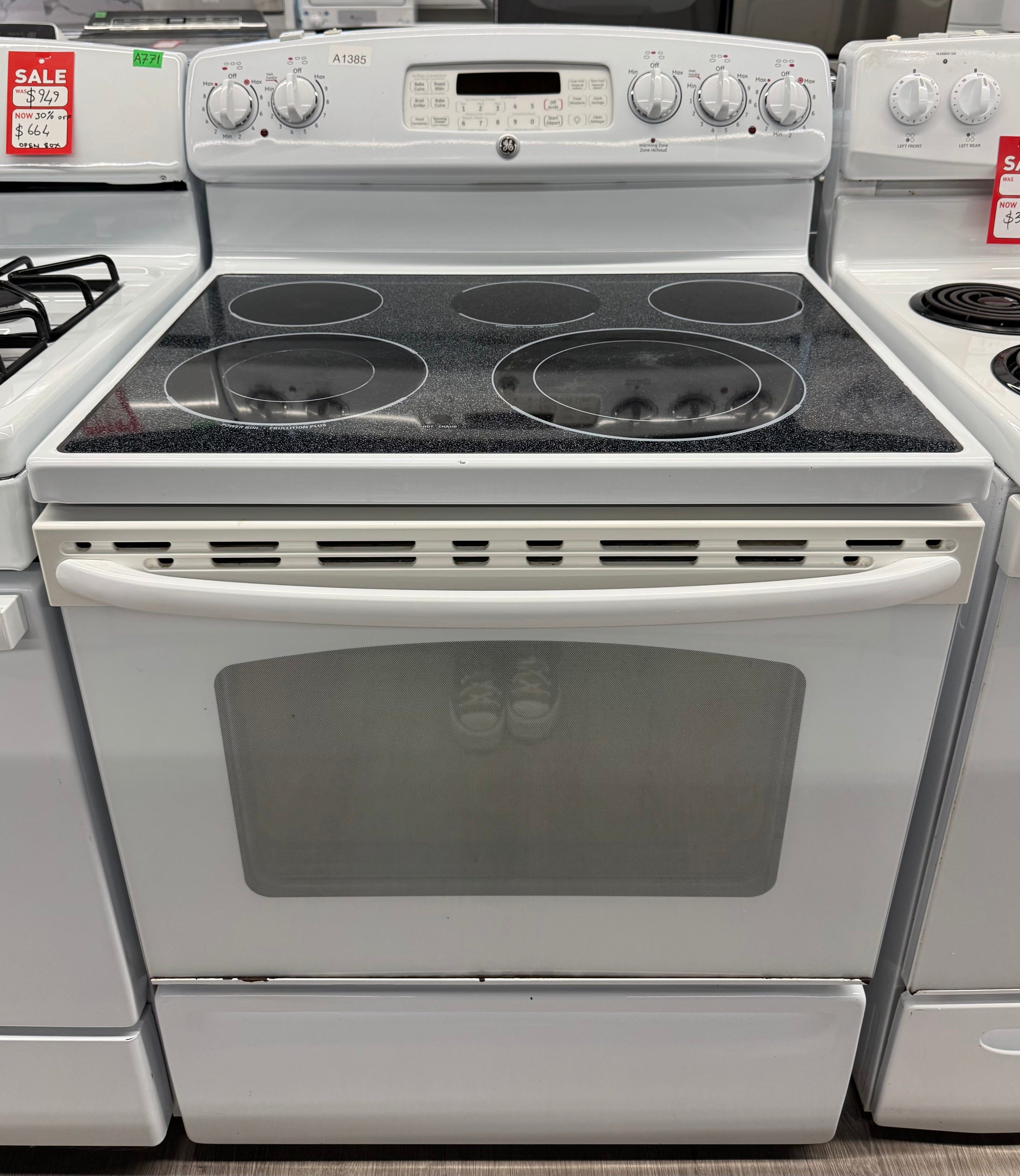 GE 30” Freestanding Glass Top Electric Range - JCBP810DT1WW