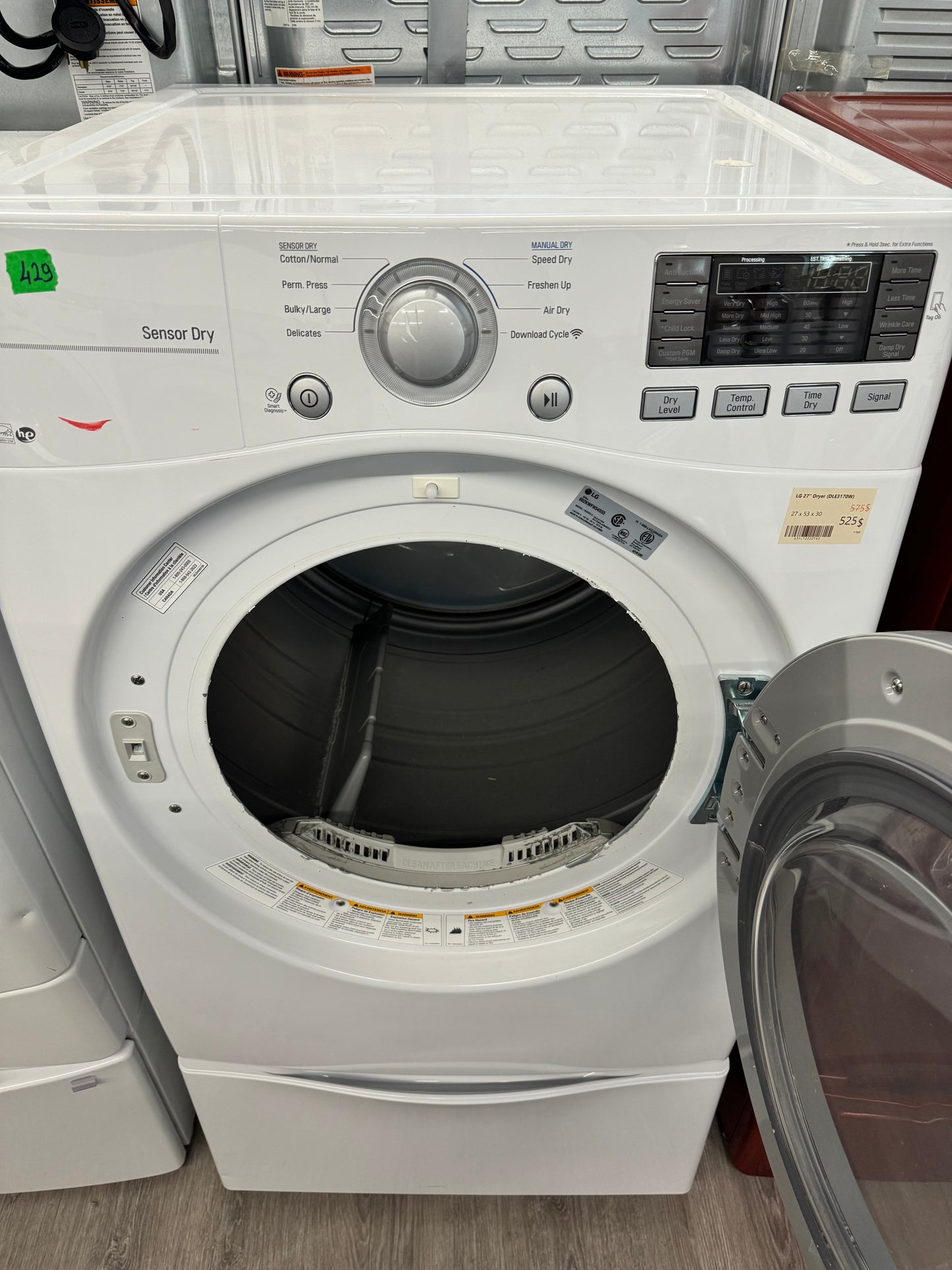 LG 27” FRONT LOAD WASHER/DRYER SET WITH PEDESTAL