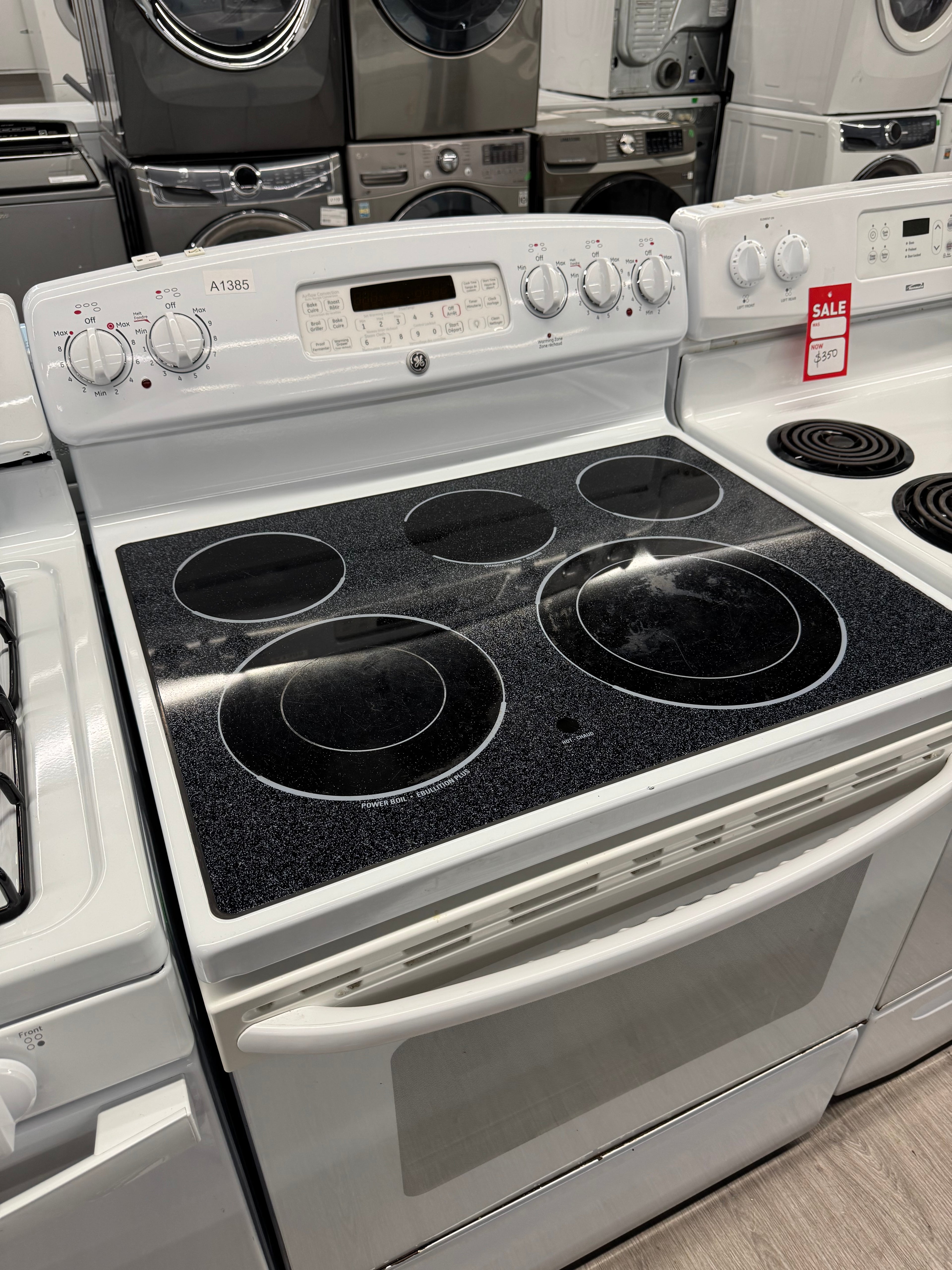 GE 30” Freestanding Glass Top Electric Range - JCBP810DT1WW