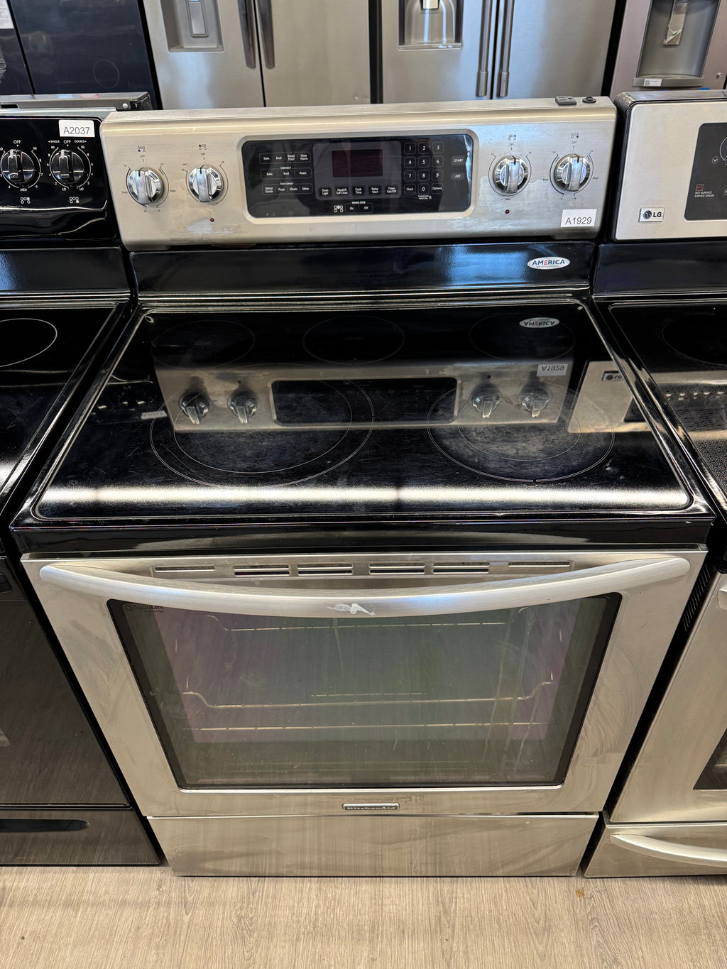 KitchenAid 30” Freestanding Glass Top Range - YKERS202BSS0