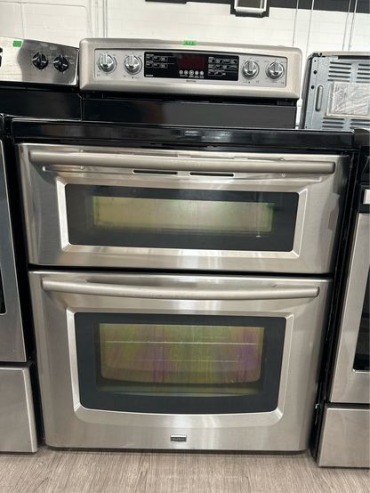 MAYTAG 30” FREESTANDING GLASS TOP DOUBLE OVEN RANGE