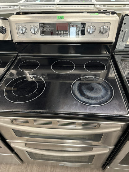 MAYTAG 30” FREESTANDING GLASS TOP DOUBLE OVEN RANGE