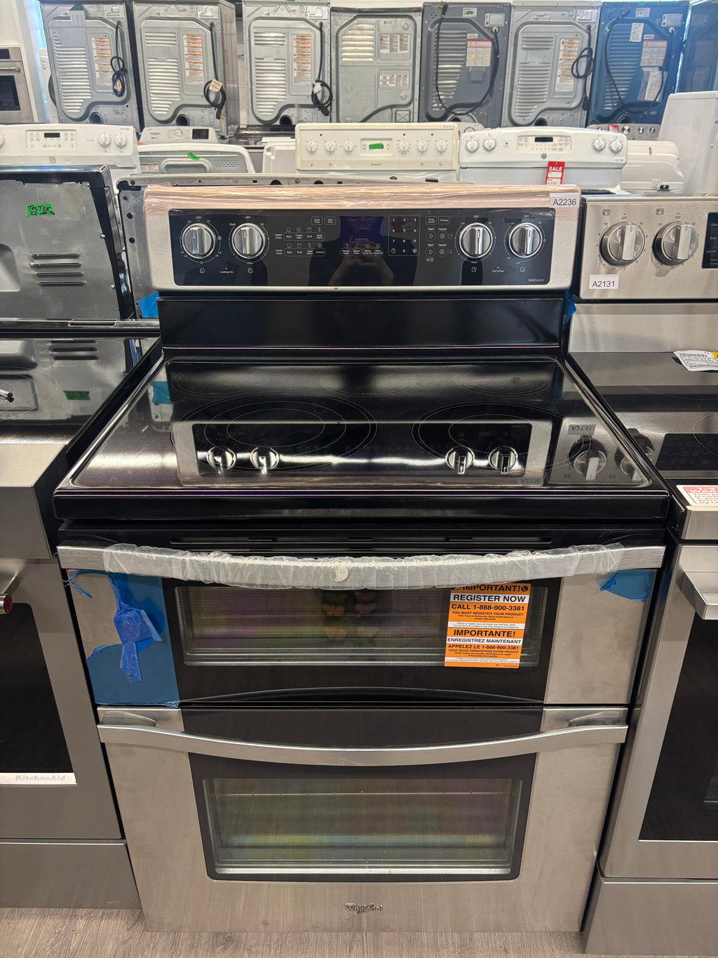 OPEN BOX - Whirlpool 30” Freestanding Double Oven Glass Top Range - YWGE745C0FS5