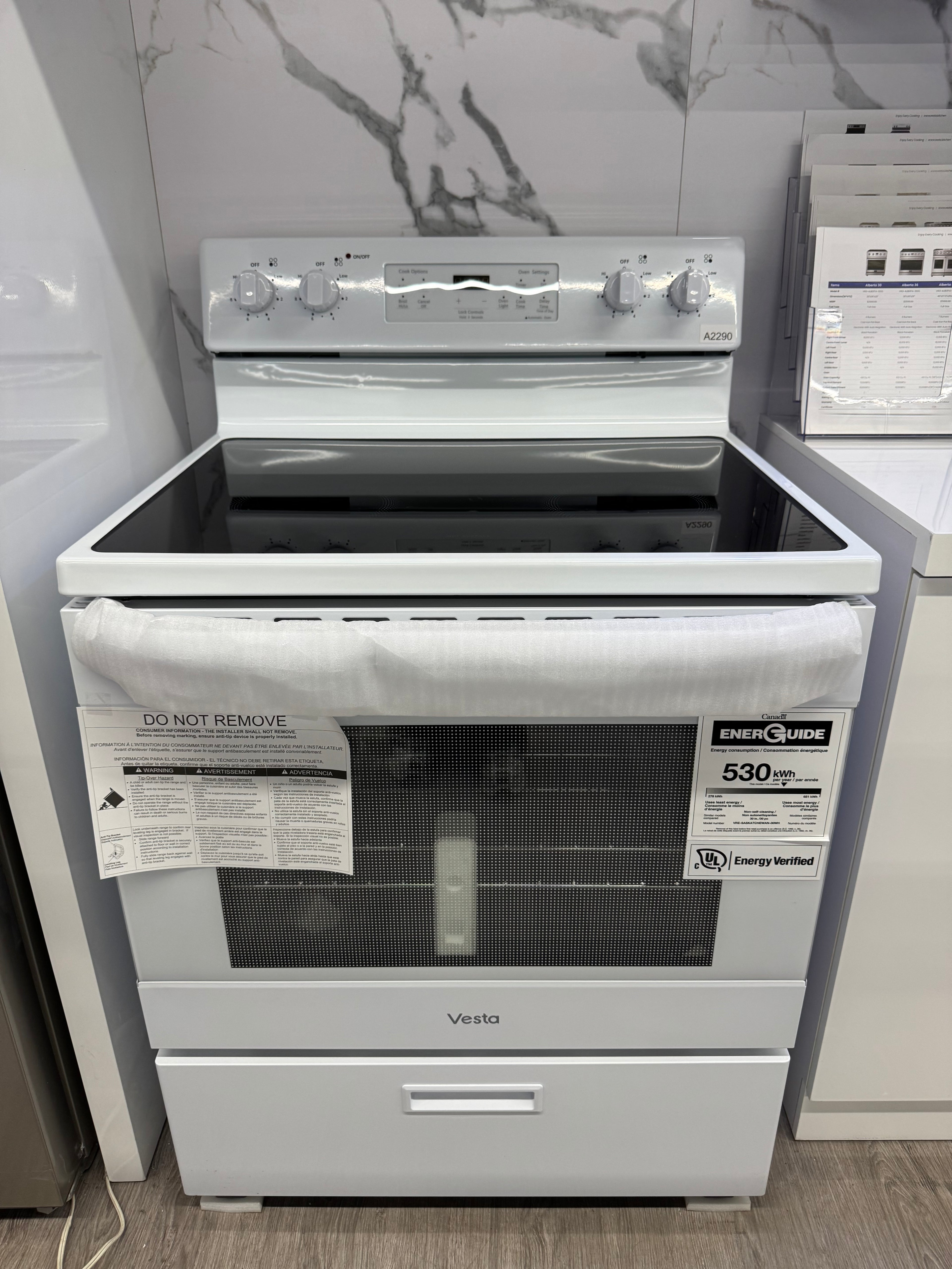 NEW - VESTA 30” Freestanding Glass Top Range - VRE-SASKATCHEWAN-30WH