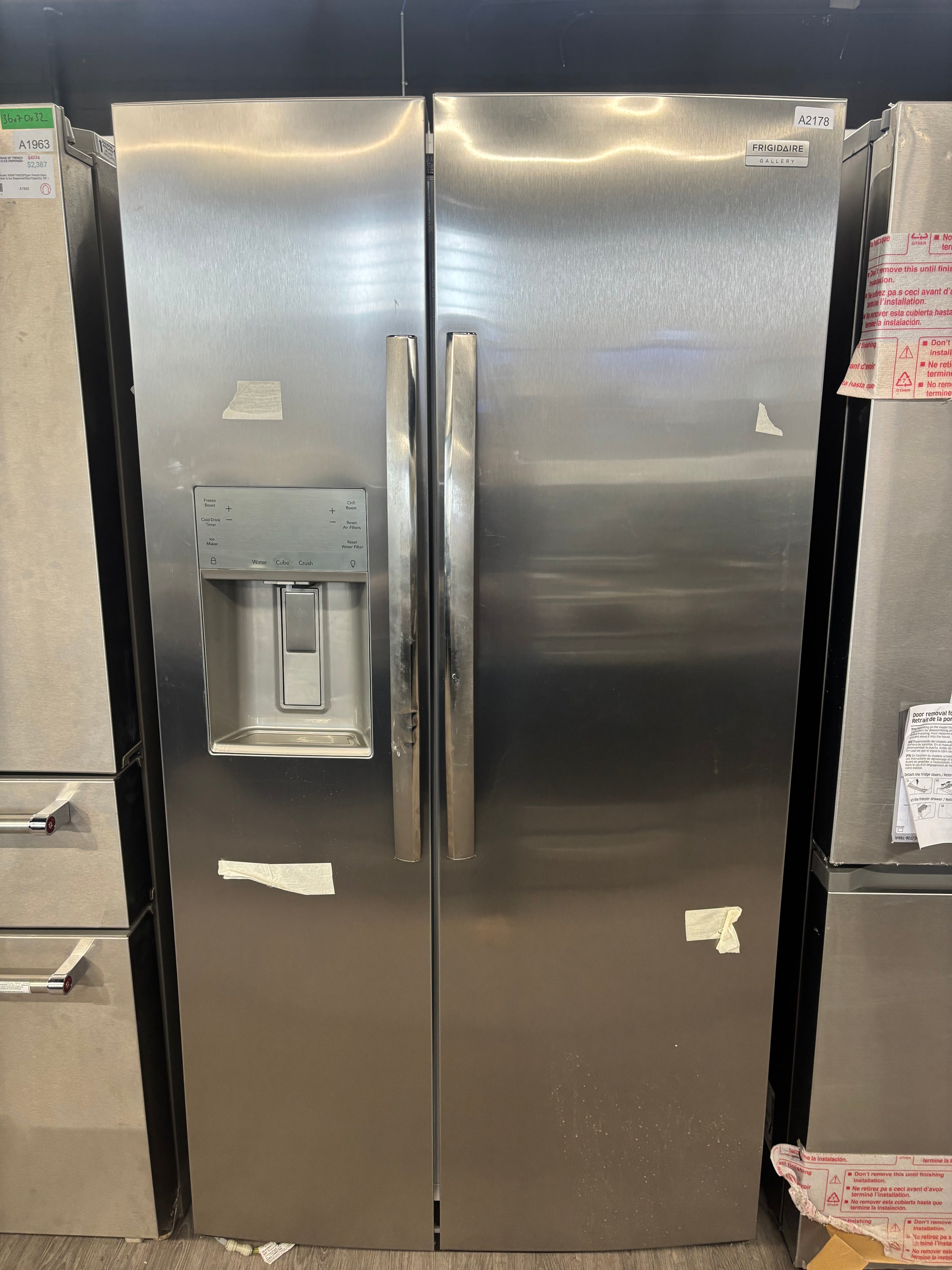 OPEN BOX- Frigidaire 36” Slide by Side Refrigerator with Water & Ice Dispenser - GRSS2652AFH