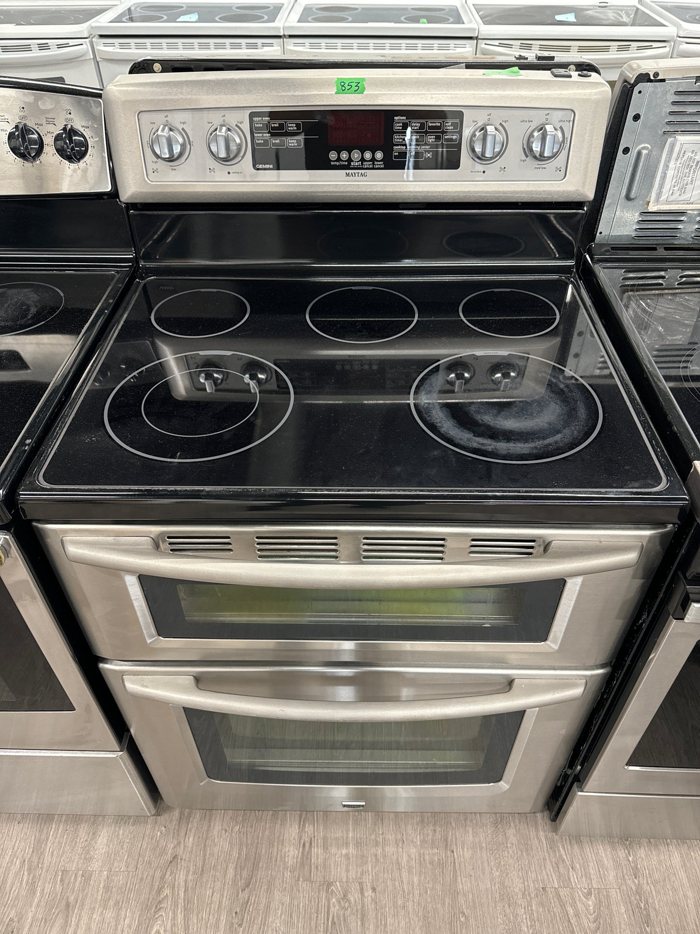 MAYTAG 30” FREESTANDING GLASS TOP DOUBLE OVEN RANGE