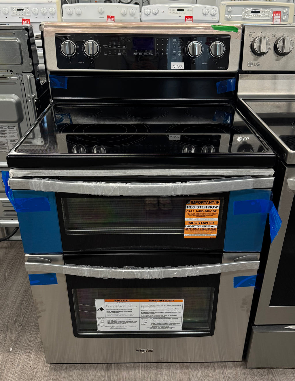 OPEN BOX - Whirlpool 30” Freestanding Glass Top Double Oven Range - YWGE745C0FS