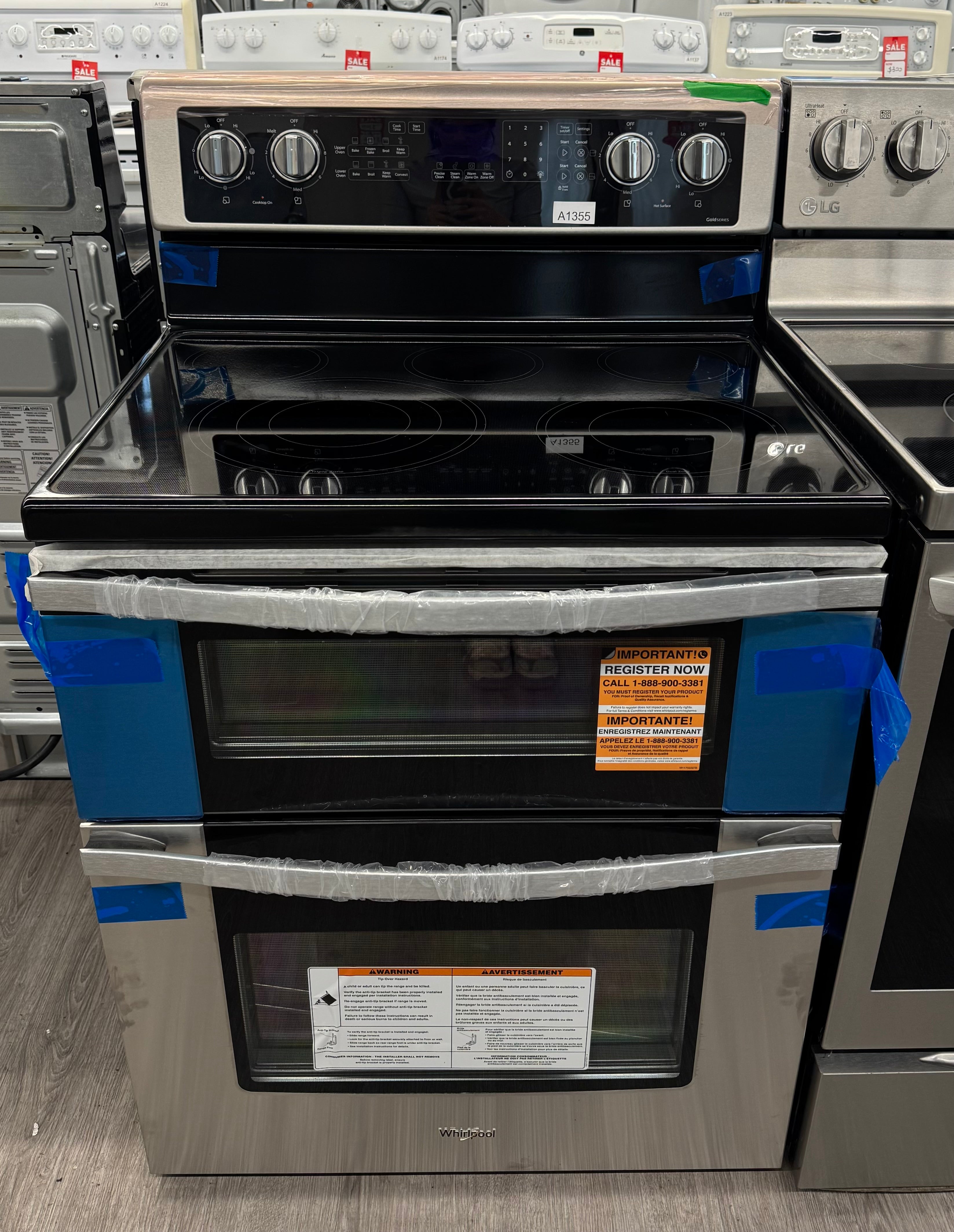 OPEN BOX - Whirlpool 30” Freestanding Glass Top Double Oven Range - YWGE745C0FS