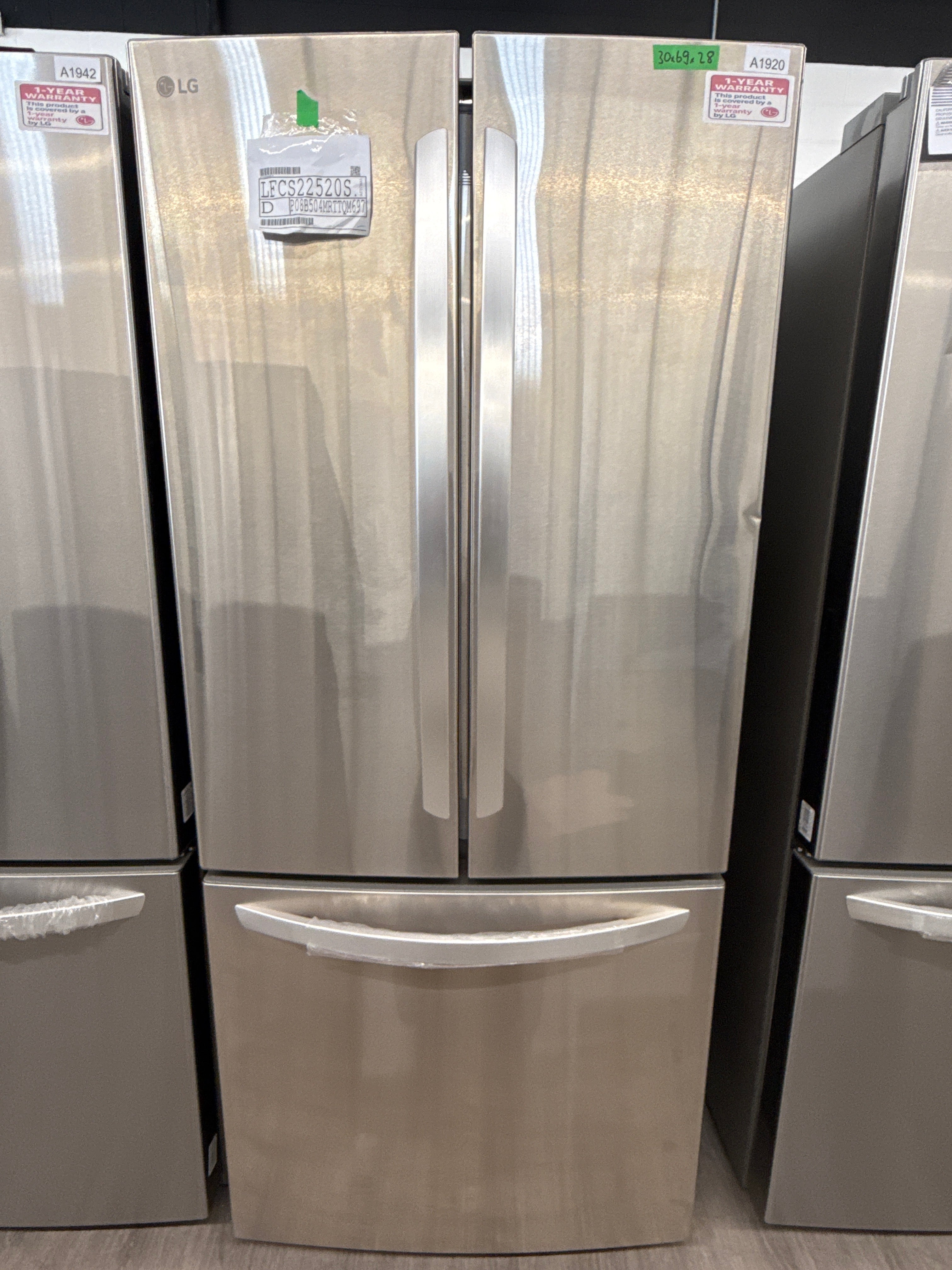 NEW - LG 30” French Door Refrigerator - LFCS22520S (1 YEAR MANUFACTURER WARRANTY)