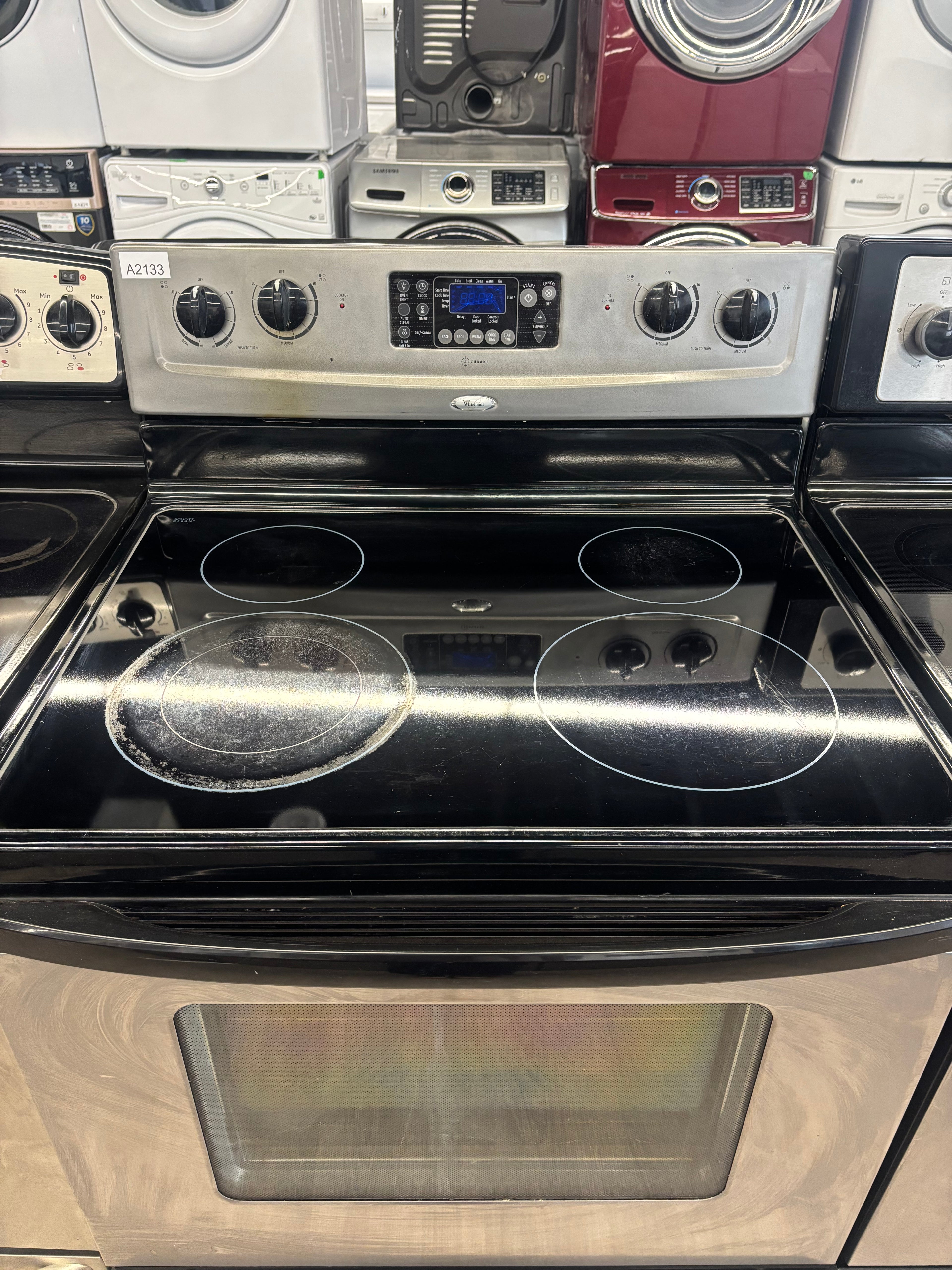 Whirlpool 30” Freestanding Glass Top Range - WERP4101SS