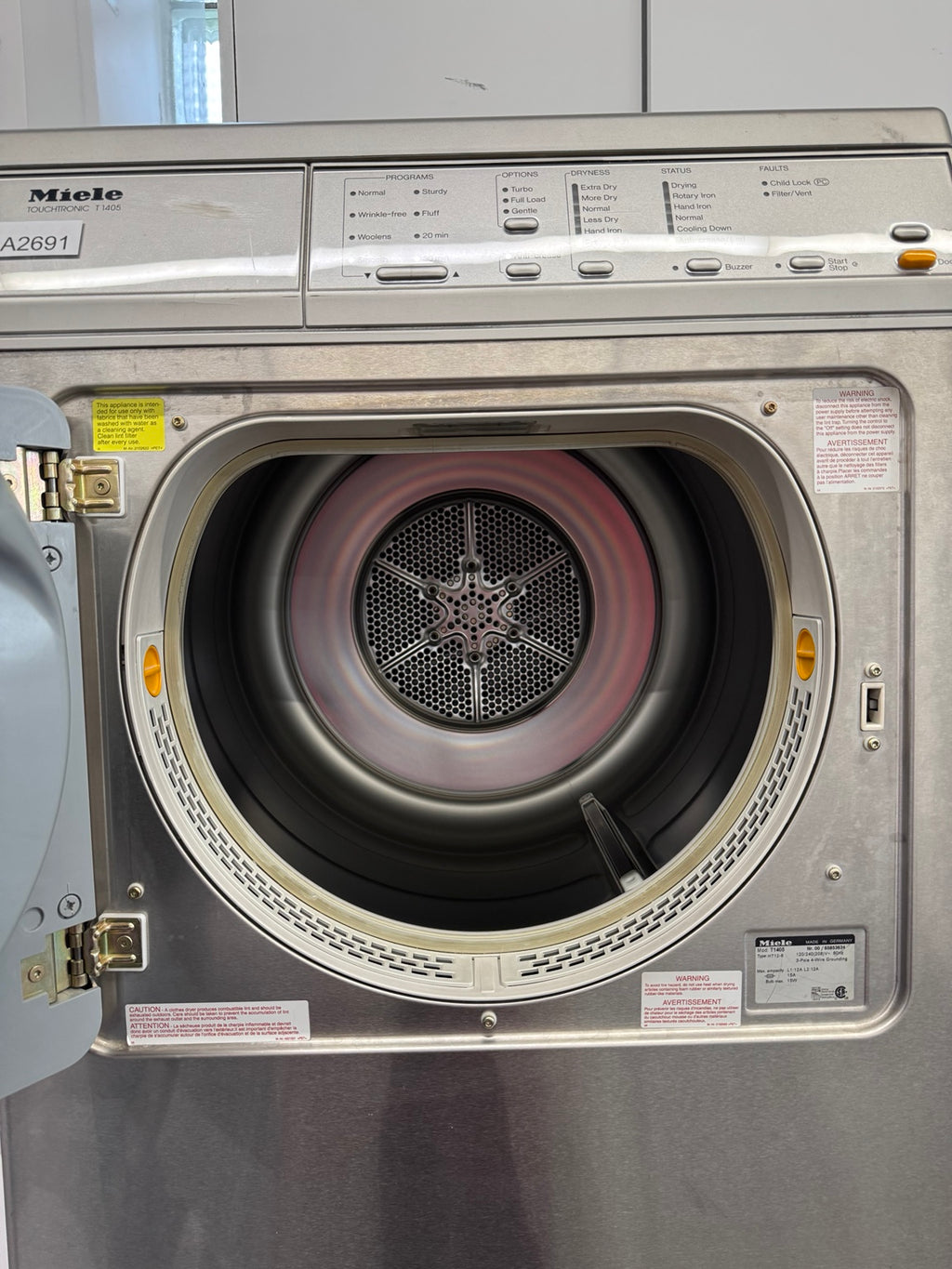 Miele T1405 stainless steel vented dryer actual product photo 3