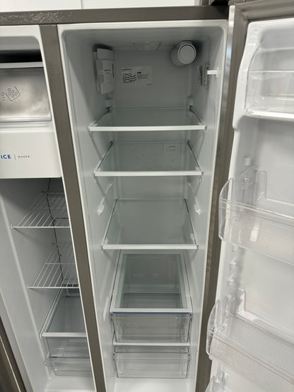 OPEN BOX - FRIGIDAIRE 33” SIDE BY SIDE FRIDGE WITH WATER DISPENSER AND ICE MAKER - FRSS2323ASB