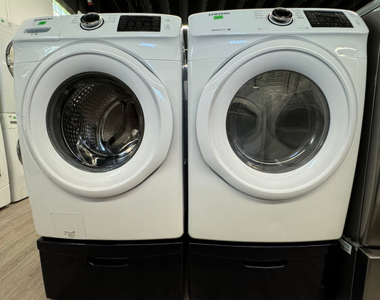 SAMSUNG 27” FRONT LOAD WASHER/DRYER SET WITH PEDESTAL