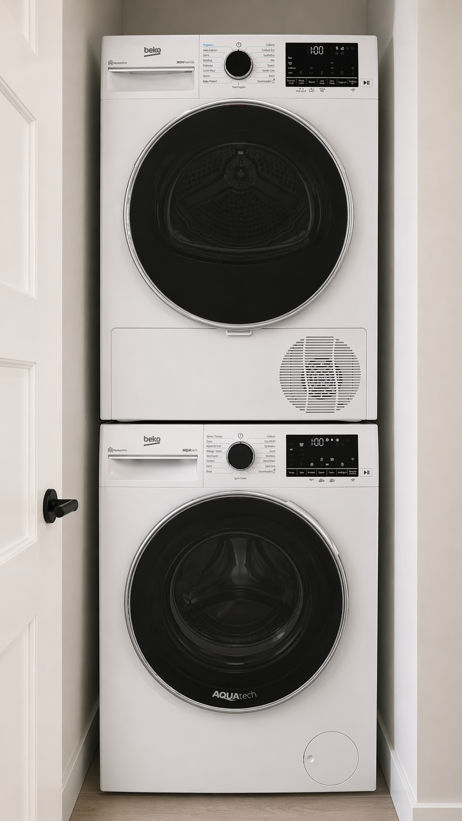 NEW - Beko 24" Front Load Washer & Ventless Dryer Set (WFTV10733XC & HPD24414W3)