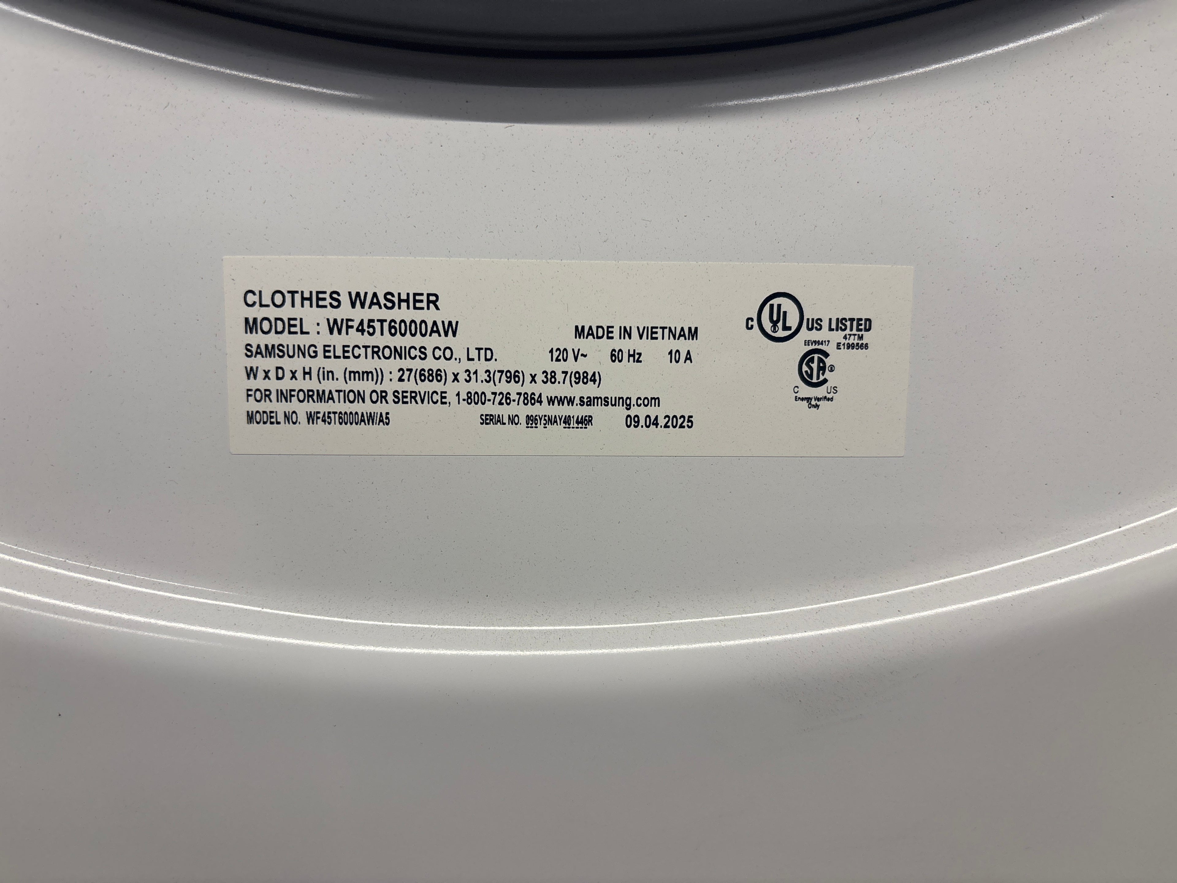 OPEN BOX - SAMSUNG 27” Front load washer - WF45T6000AW
