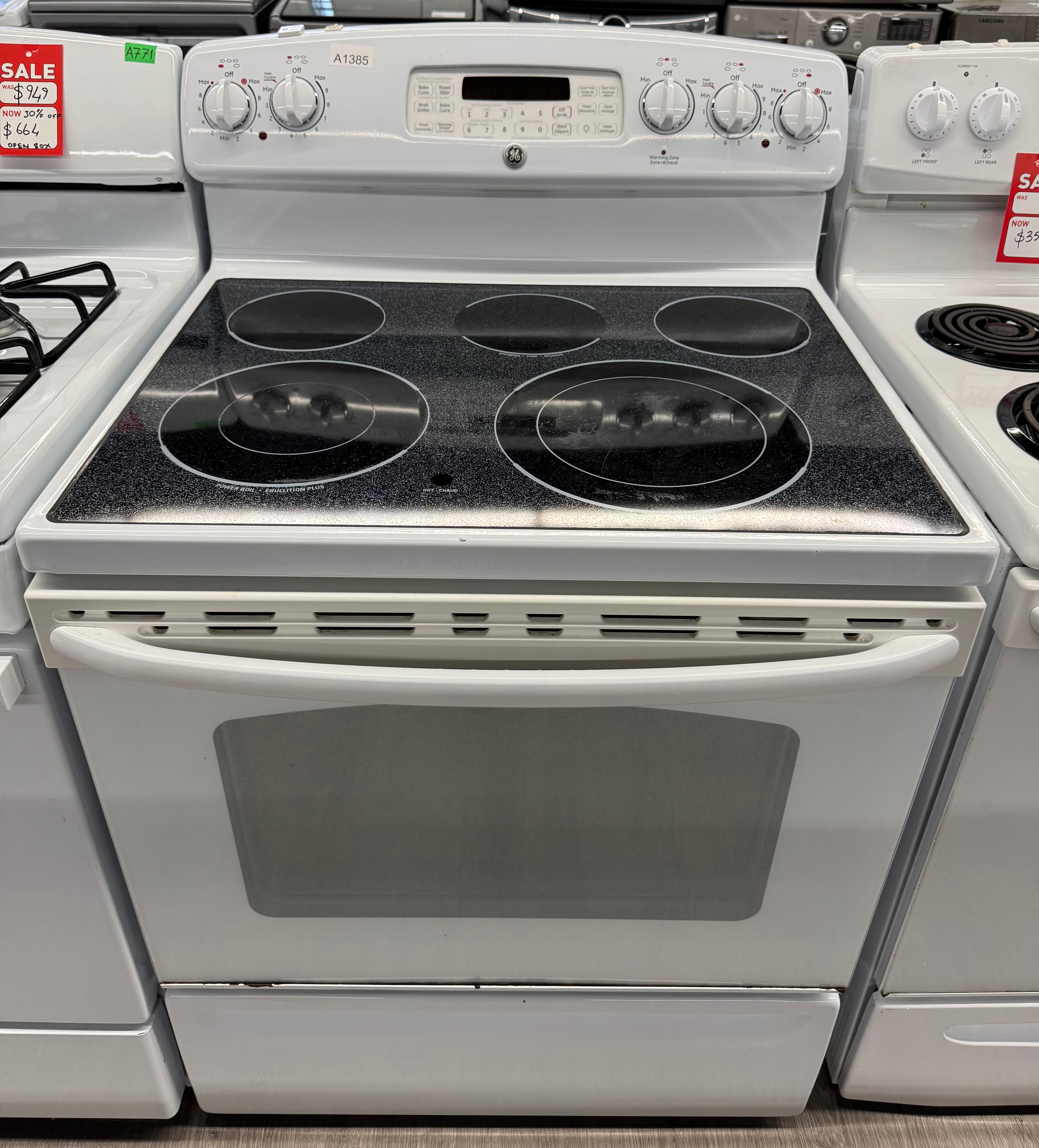 GE 30” Freestanding Glass Top Electric Range - JCBP810DT1WW