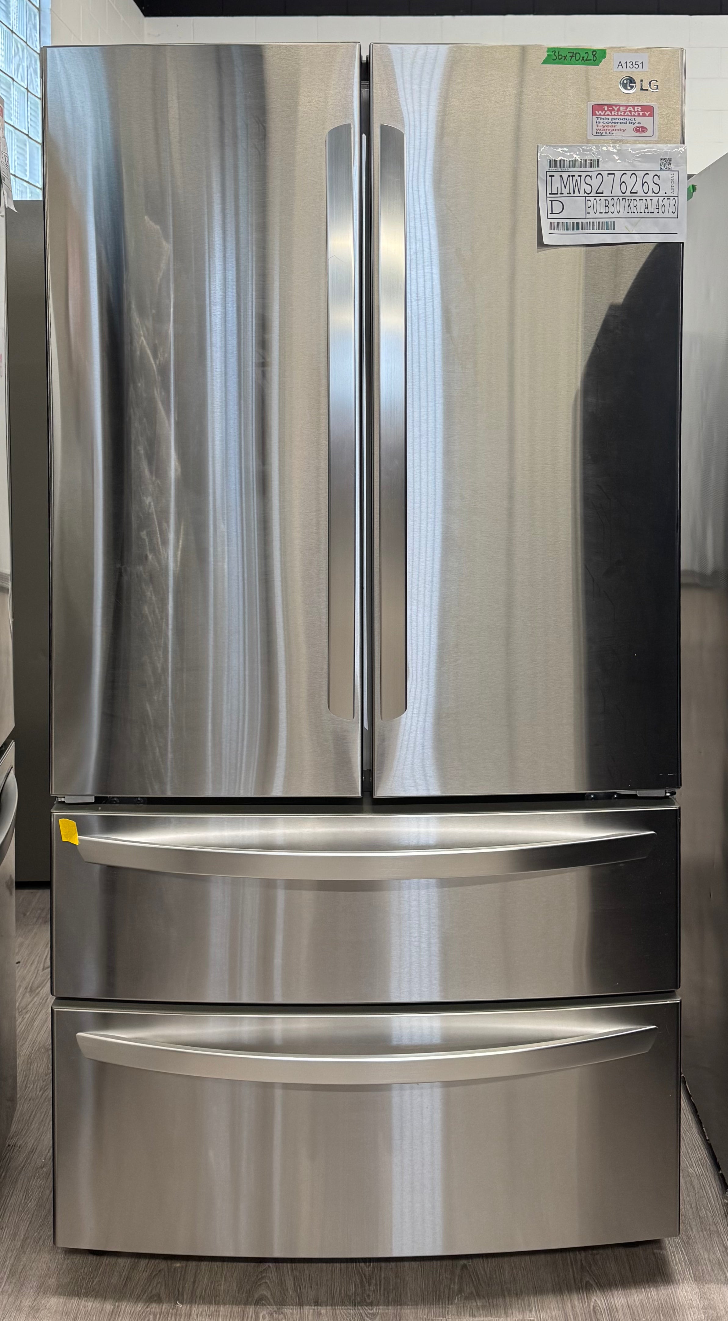 NEW - LG 36" 4-Door French Door Refrigerator with Internal Water Dispenser - LMWS27626S (1 YEAR MANUFACTURER WARRANTY)