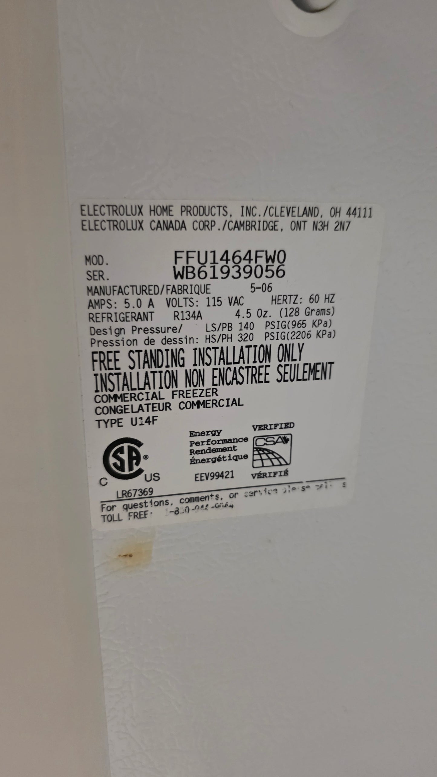 Frigidaire 28" Upright Freezer- FFU1464FWO