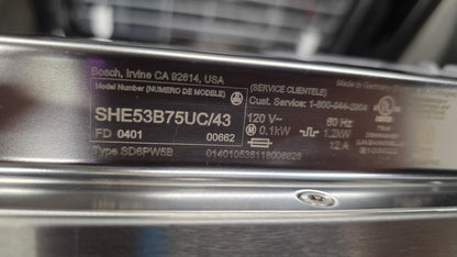 Open Box Bosch 24" Stainless Steel Dishwasher -SHE53B75UC/43