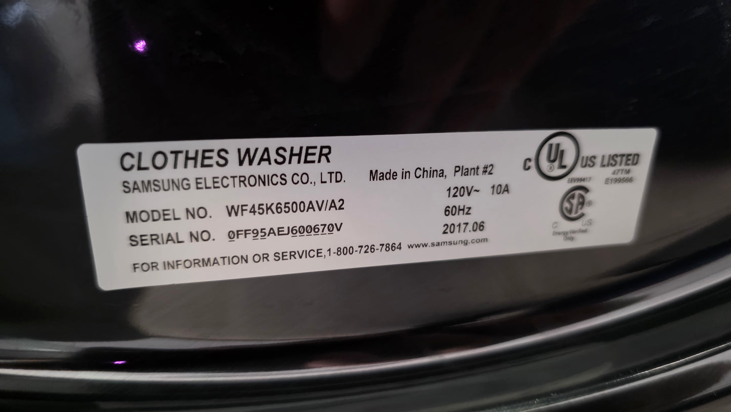 Samsung 27" Front Load Washer/Dryer Set- washer WF45K6500AV/A2 dryer DV45K6500EV