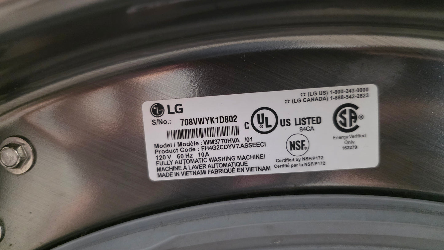 LG 27" Front Load Washer/Dryer Set- washer WM3770HVA /01 dryer DLEX3570V