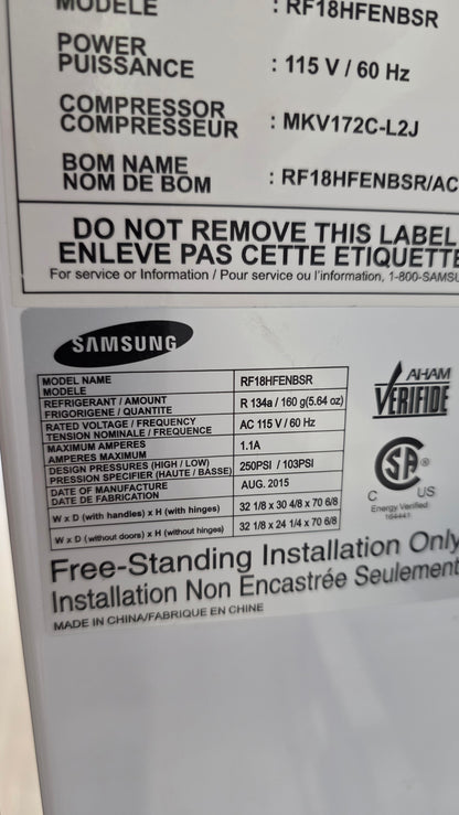 Samsung 33" Stainless Steel French Door Fridge -RF18HFENBSR