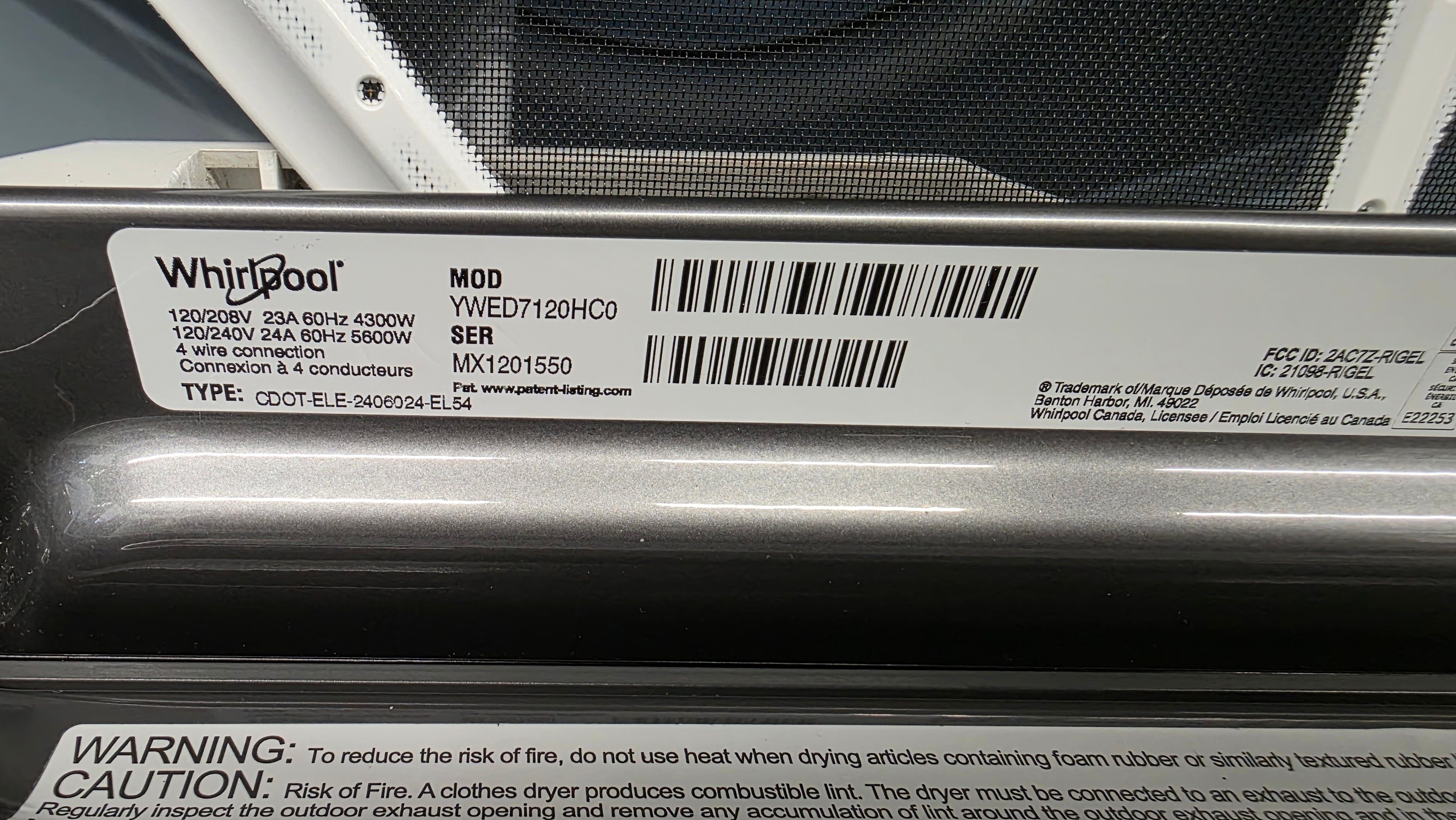 Whirlpool 29" Top Load Dryer- YWED7120HC0