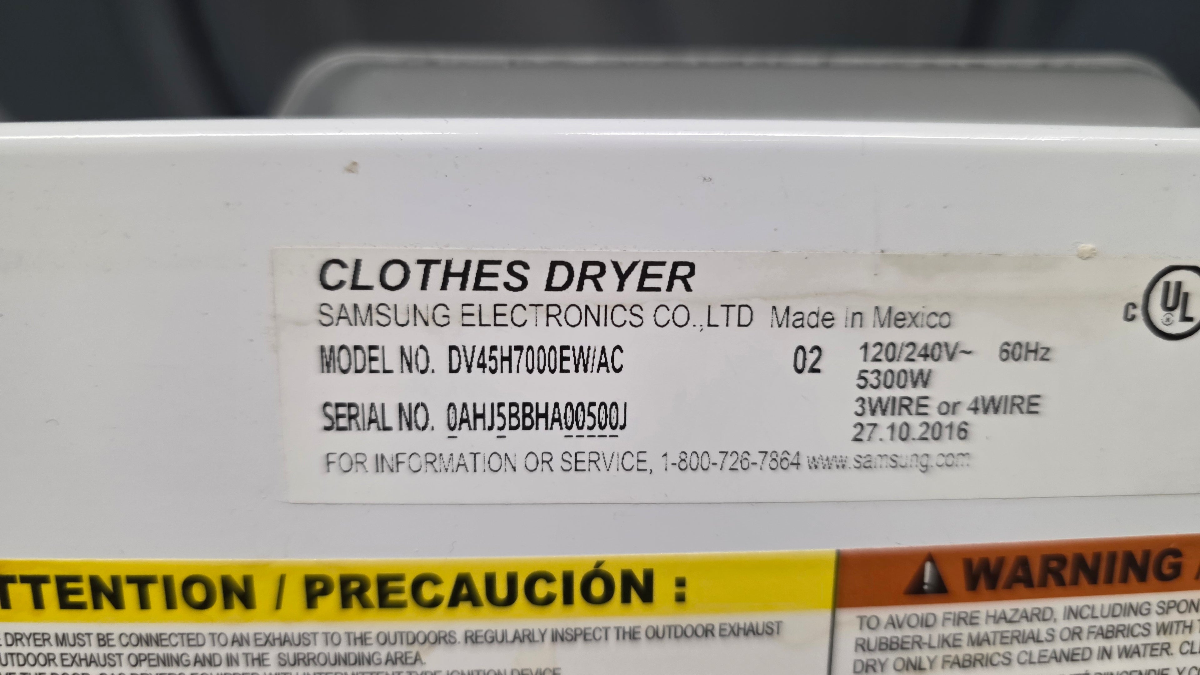 Samsung 27" Top Load Dryer- DV45H7000EWIAC