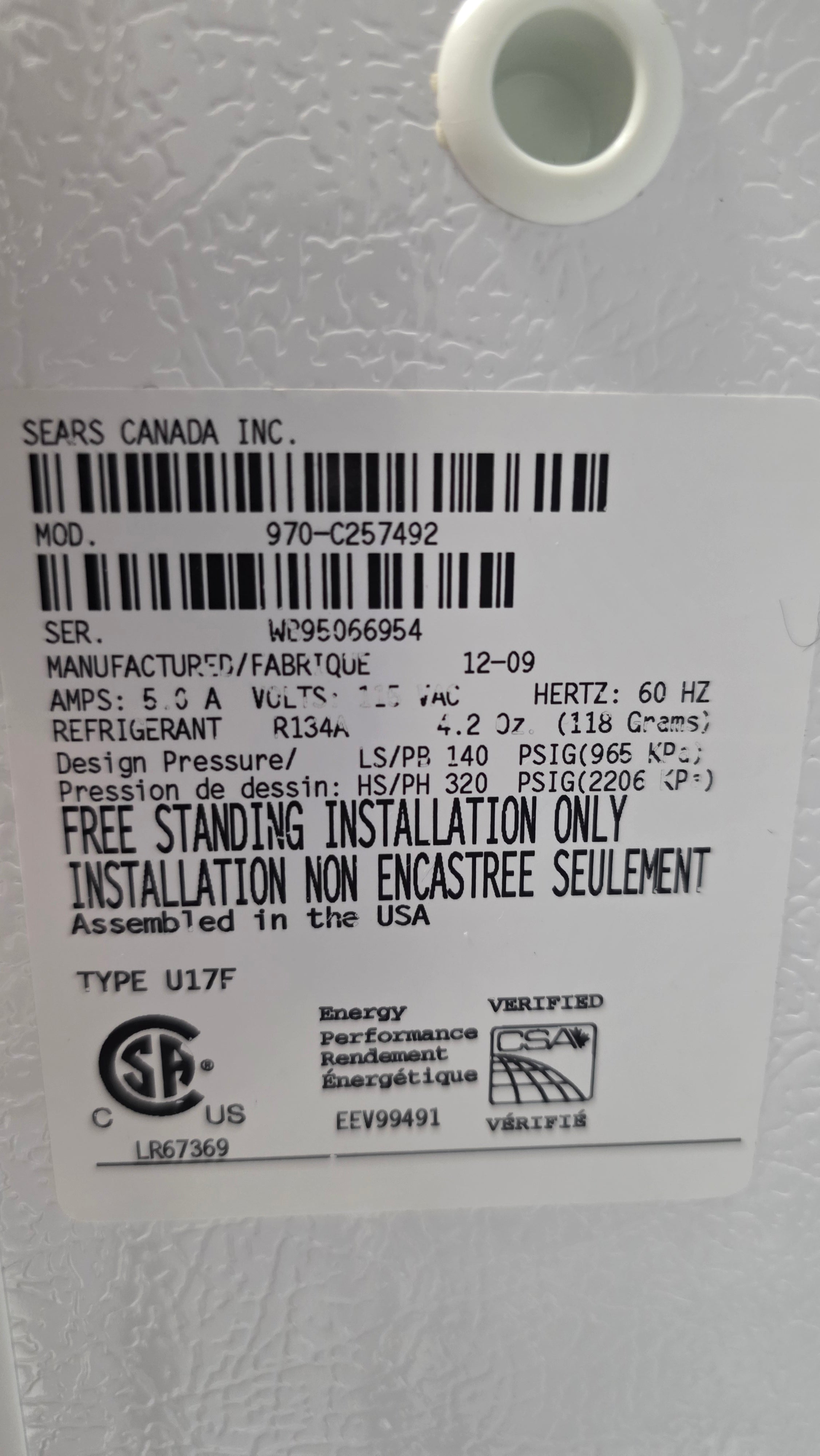 Kenmore 33" Black Upright Freezer 970-C257492