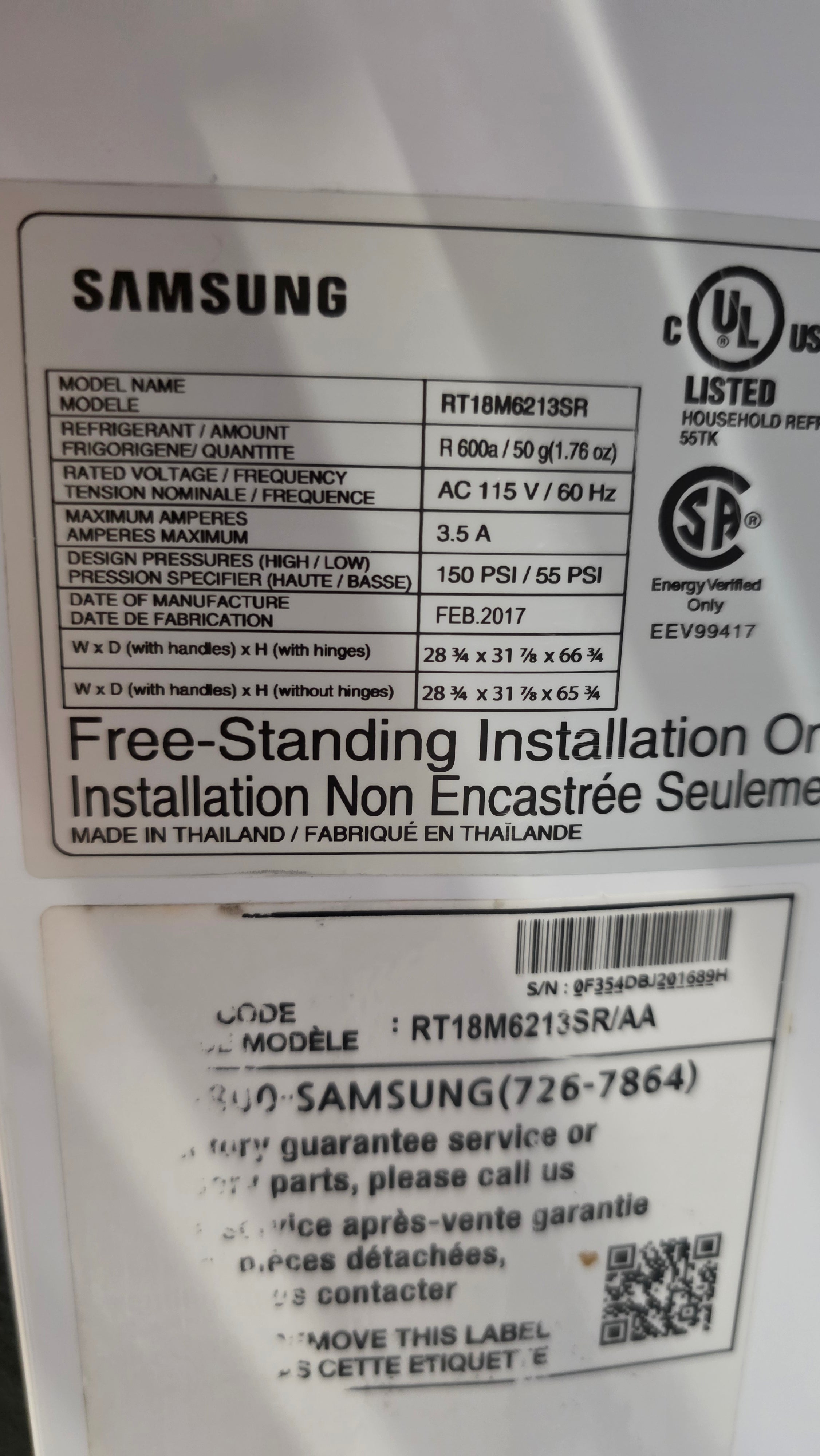 Samsung 28.5" Top Freezer Fridge RT18M6213SR